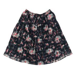 Navy Floral Check A Line Skirt Textured Overlay Abstract Office Feminine Size 6